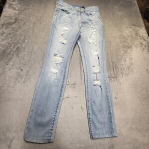 H&M Jeans Mens 30x32 Blue Light Wash Skinny Extra-Slim Denim Pockets Distressed
